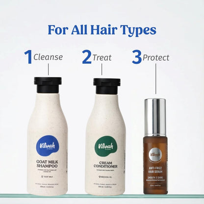 Vilvah Goat Milk Shampoo | with Ceramides for Dry & Frizzy Hair | Nourishing Natural Shampoo that Strengthens, Smoothens & Adds Shine | Sulphate-Free Hair Cleanser for Men & Women | 250ml