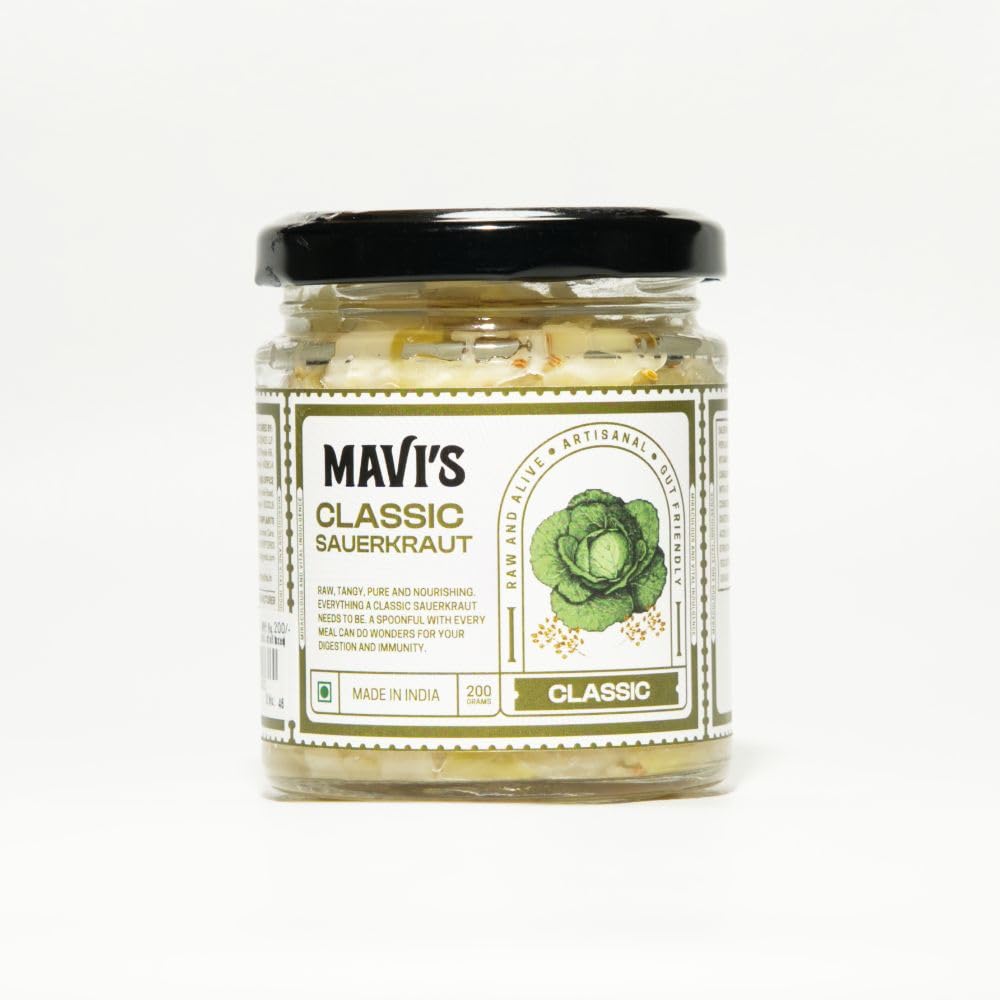 MAVI's Classic Sauerkraut | Organic Cabbage & Ajwain seeds | Fermented Cabbage | Gut Friendly | 200g | Pack of 1 |