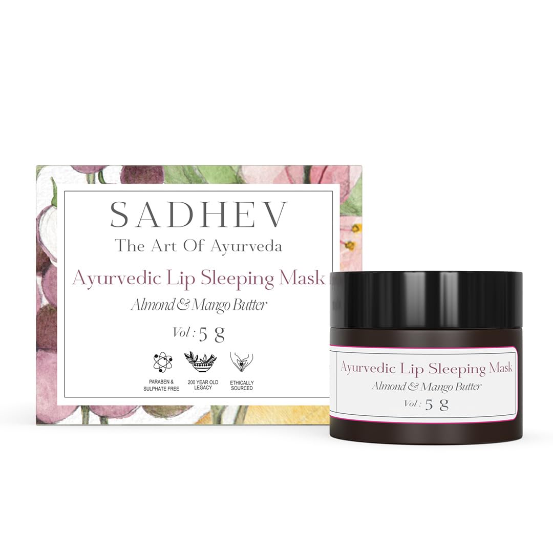 Sadhev Ayurvedic Lip Sleeping Mask with Almond and Mango Butter for Nourish, Hydrate, Reduce Lip Lines, and Restores Moisture Effectively to the Lip Skin