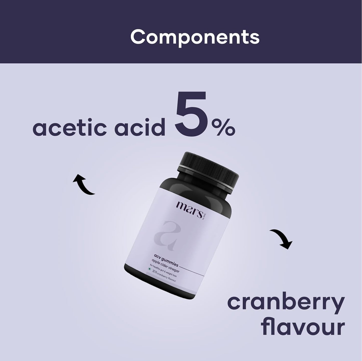 mars by GHC Apple Cider Vinegar Gummies for Men - 30 Gummies, 30 Days Pack | Gut Health Formula with No Added Sugar | Supports Digestion and Blood Sugar Control