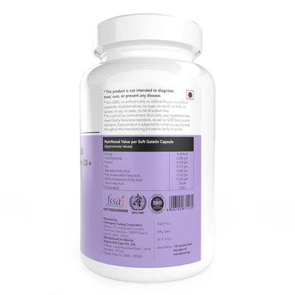 Supplement container with a purple label on a white background