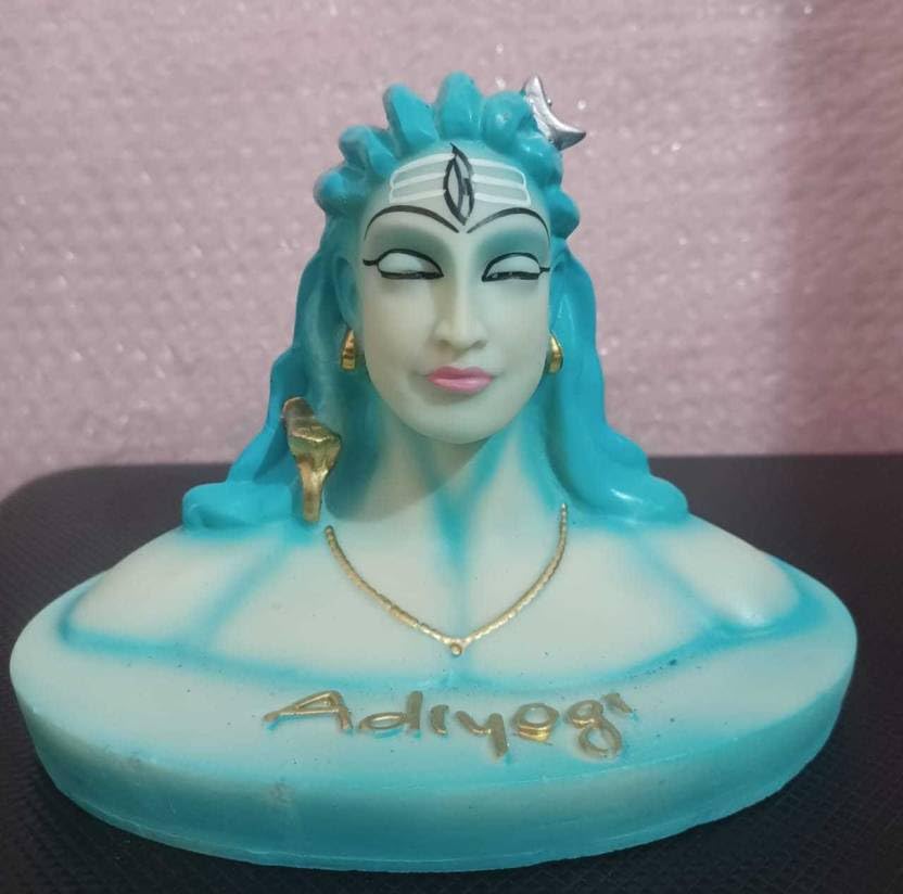 Adiyogi Shiva Statue for Car Dashboard/Adiyogi Idol for Home & Office Dcor Decorative Showpiece - 13 cm (Polyresin, Blue)