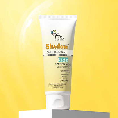 Fixderma Shadow Sunscreen SPF 30+ Lotion for Kids PA+++ | Sensitive Skin, Body & Face | Broad Spectrum Sunscreen for UVA & UVB Protection,Non Greasy & Water Resistant - 75gm