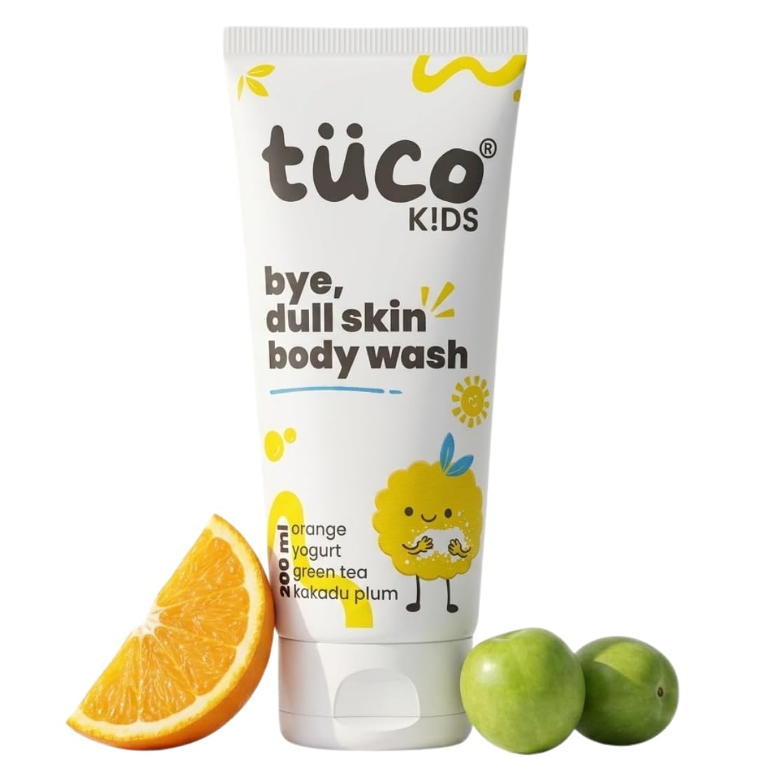 TuCo® Kids Bye Dull Skin Body Wash, 200ml, 3-12 Years | Kakadu Plum, Orange, Green Tea & Yogurt, Refreshing Brightening Body Wash, No SLS, Parabens, Phthalates or Skin Lighteners