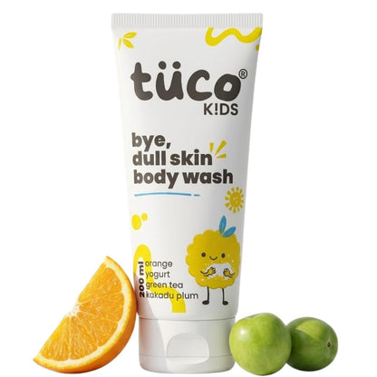 TuCo® Kids Bye Dull Skin Body Wash, 200ml, 3-12 Years | Kakadu Plum, Orange, Green Tea & Yogurt, Refreshing Brightening Body Wash, No SLS, Parabens, Phthalates or Skin Lighteners