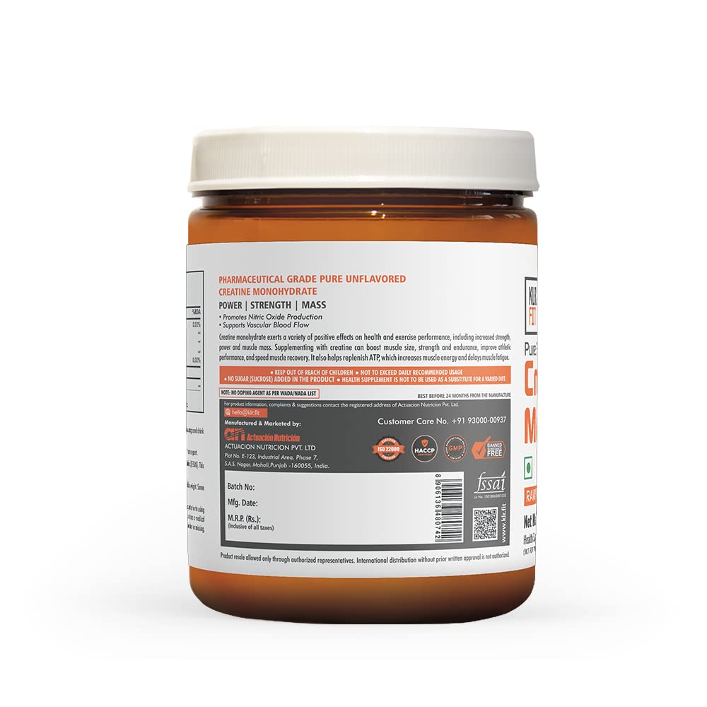 Klr.Fit's Creatine Monohydrate Powder 250g - Creatine Supplement for Muscle Growth, Increased Strength, Enhanced Energy Output and Improved Athletic Performance 83 Servings, Unflavored