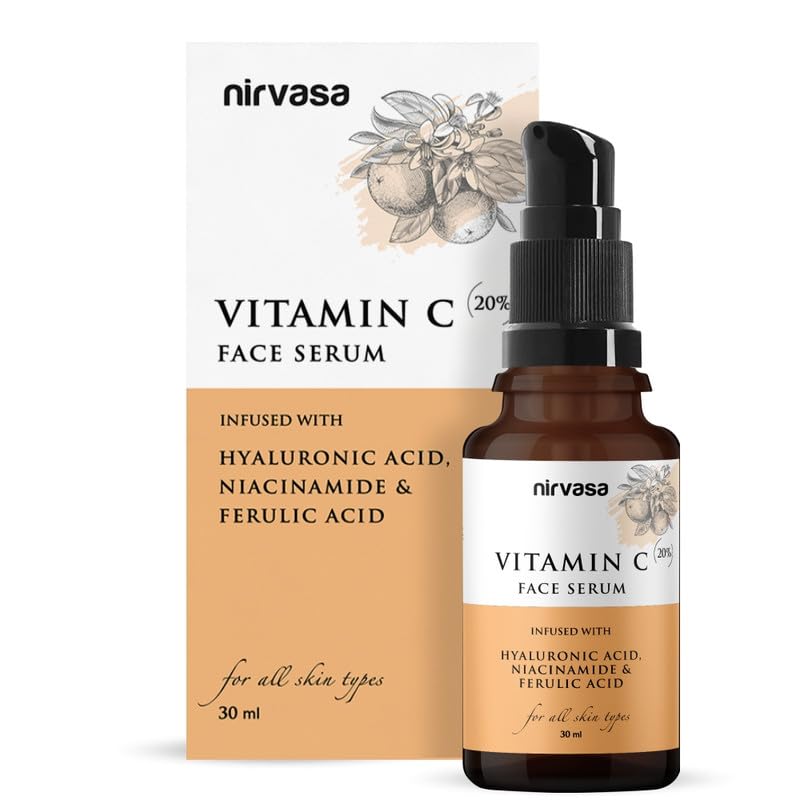 Nirvasa 20% Vitamin C Face Serum (30ml) | With Hyaluronic Acid & Niacinamide | Brightens Skin, Reduces Dark Spots & Pigmentation | UV Protection, Lightweight & Non-Irritating Formula