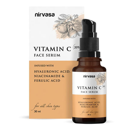 Nirvasa 20% Vitamin C Face Serum (30ml) | With Hyaluronic Acid & Niacinamide | Brightens Skin, Reduces Dark Spots & Pigmentation | UV Protection, Lightweight & Non-Irritating Formula