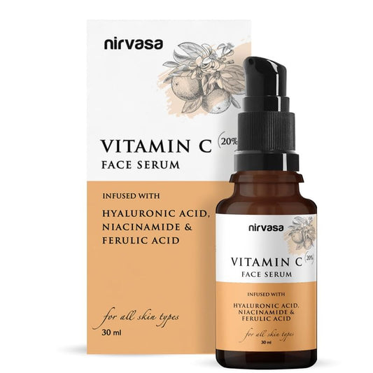 Nirvasa 20% Vitamin C Face Serum (30ml) | With Hyaluronic Acid & Niacinamide | Brightens Skin, Reduces Dark Spots & Pigmentation | UV Protection, Lightweight & Non-Irritating Formula