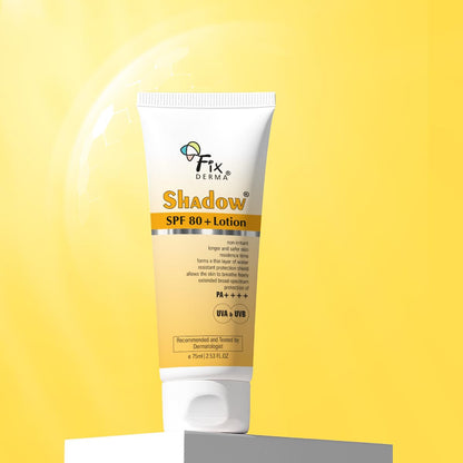 Fixderma Shadow Sunscreen SPF 80+ PA++++ Lotion | Oily Skin & Dry Skin | Protector SPF 80 | Body & Face | Broad Spectrum for UVA & UVB Protection | Women & Men | Non Greasy & Water Resistant - 75ml