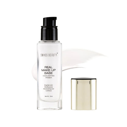 Swiss Beauty Real Makeup Base Highlighting Primer| Skin-Hydrating Poreless Primer With Natural Glow Finish For Face Makeup |Shade - 03 Pink Tint, 32Ml