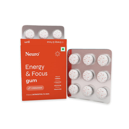 NeuroGum Energy Caffeine Gum - Sugar Free with L-theanine + Natural Caffeine + Vitamin B12 & B6 - Energy & Focus Supplement for Women & Men, Cinnamon Flavor | Pack of 1 (9 Gums)
