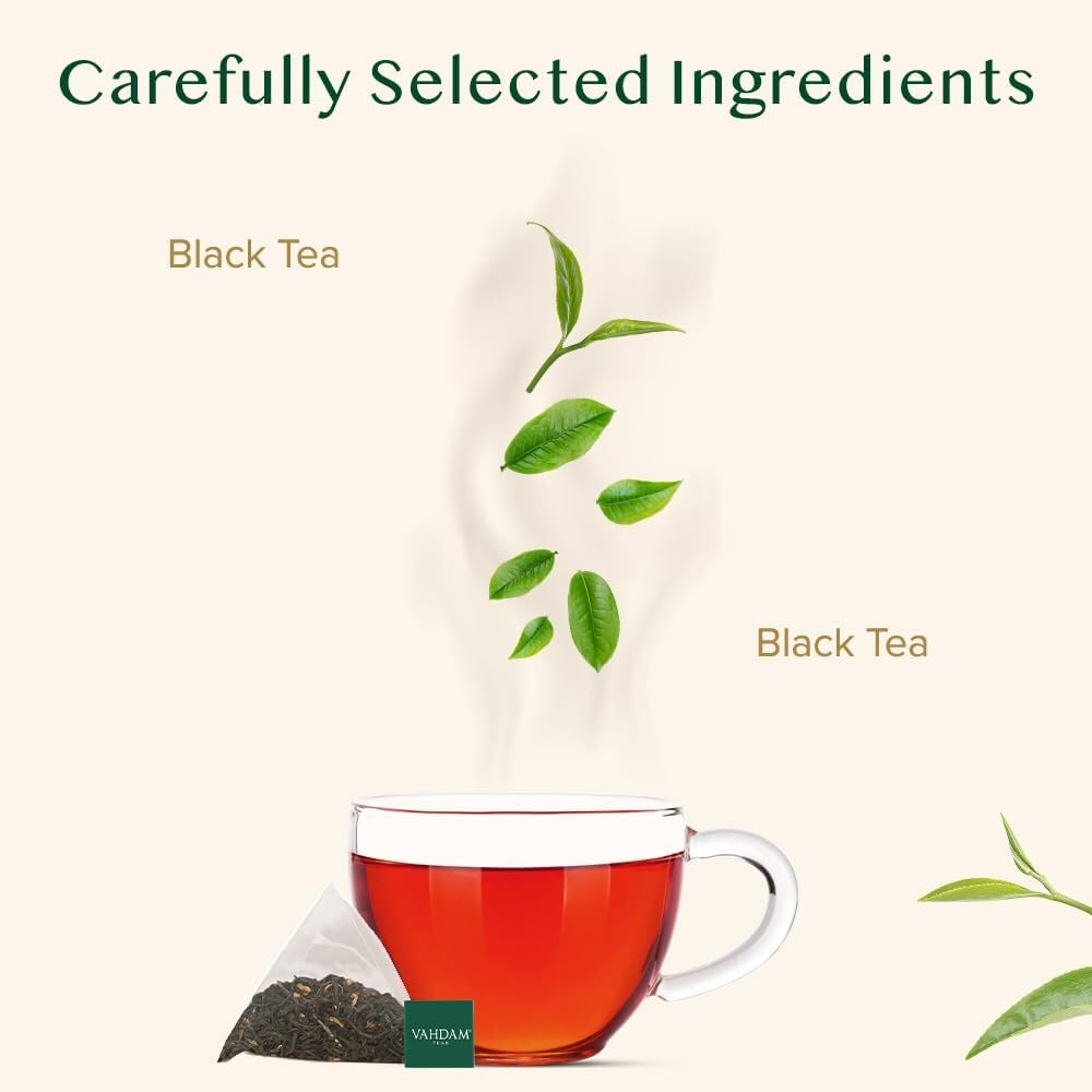 VAHDAM Organic English Breakfast Black Tea Bags (15 Count) High Caffeine - Coffee Replacement, Gluten Free | Individually Wrapped Pyramid Tea Bags | Strong, Robust & Flavoury | Direct from Source