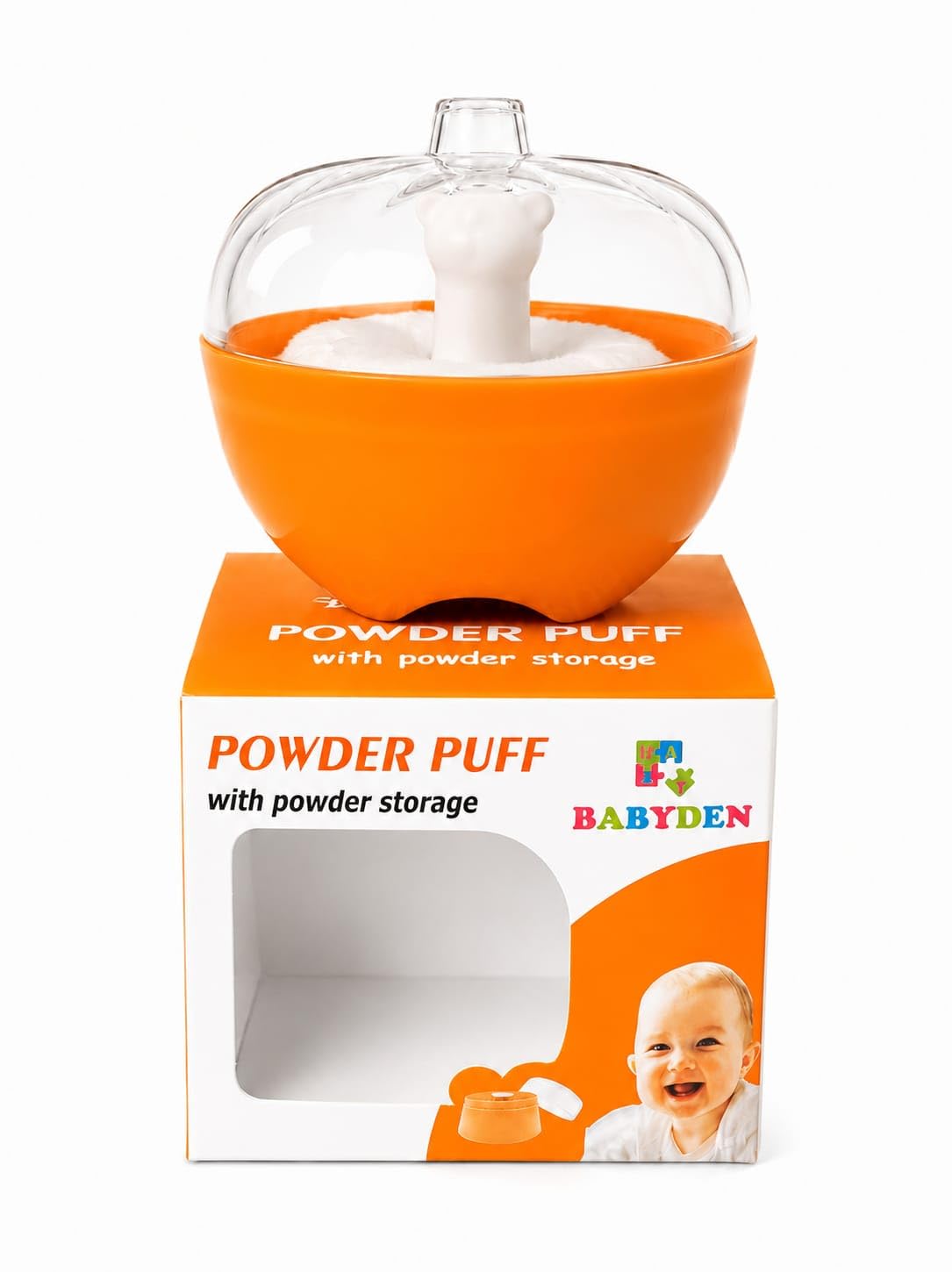 BABYDEN Baby Apple Shape Powder Puff With Powder Storage Bpa Free Orange