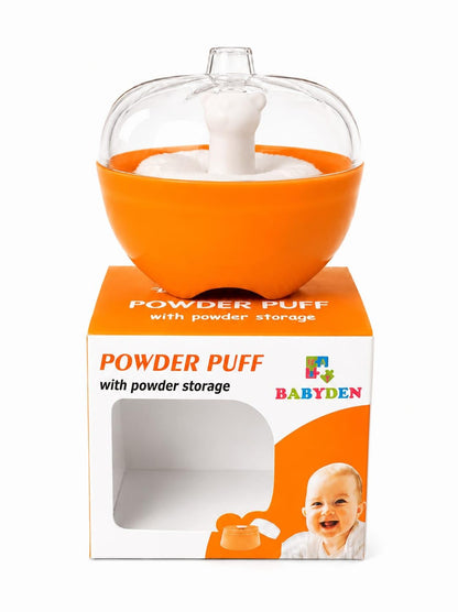 BABYDEN Baby Apple Shape Powder Puff With Powder Storage Bpa Free Orange