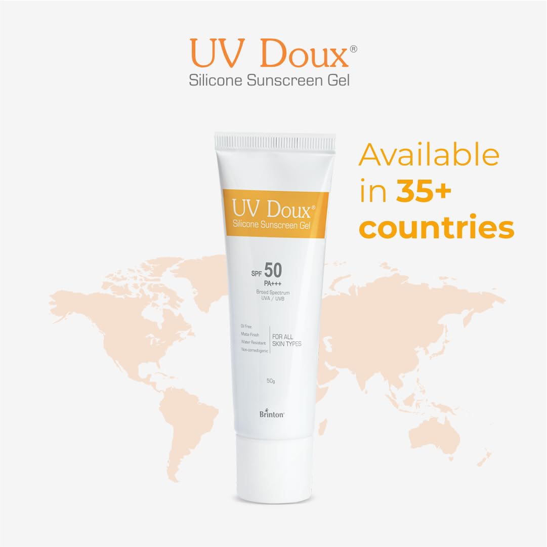 UV Doux Sunscreen Gel SPF 50 PA+++ | Broad Spectrum UVA & UVB | No White Cast | Benzene-Free | Dermatologist-Approved | Non-Comedogenic | Water-Resistant | For Oily, Acne & Sensitive Skin | 50 g