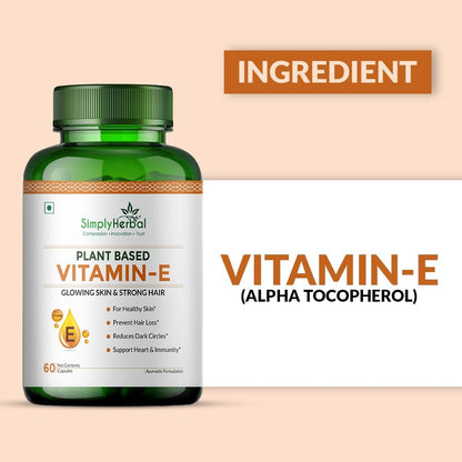 Simply Herbal Plant Based Vitamin E 10mg Capsules for Glowing Skin and Strong Hair | Vitamin E - 60 Capsules