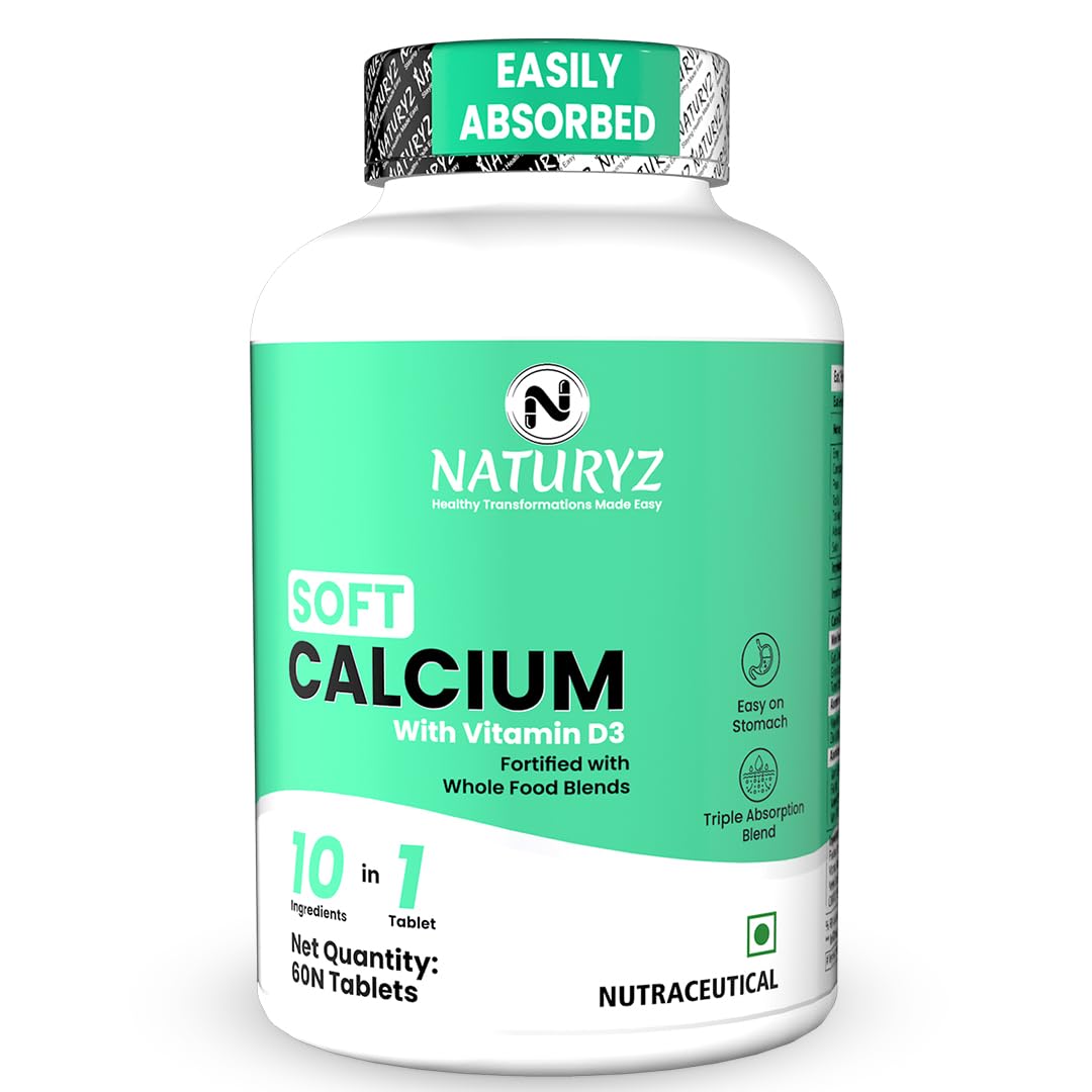 Naturyz Soft Calcium supplement bottle with green label on a white background