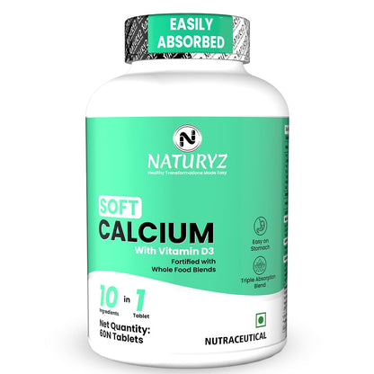 Naturyz Soft Calcium supplement bottle with green label on a white background