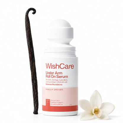 WishCare Underarm Roll On For Women & Men - Vanilla | Reduces Pigmentation, Brightens Skin & Prevents Body Odour | With AHA, Kojic Acid & Hyaluronic Acid | Long Lasting Vanilla Fragrance | 50ml