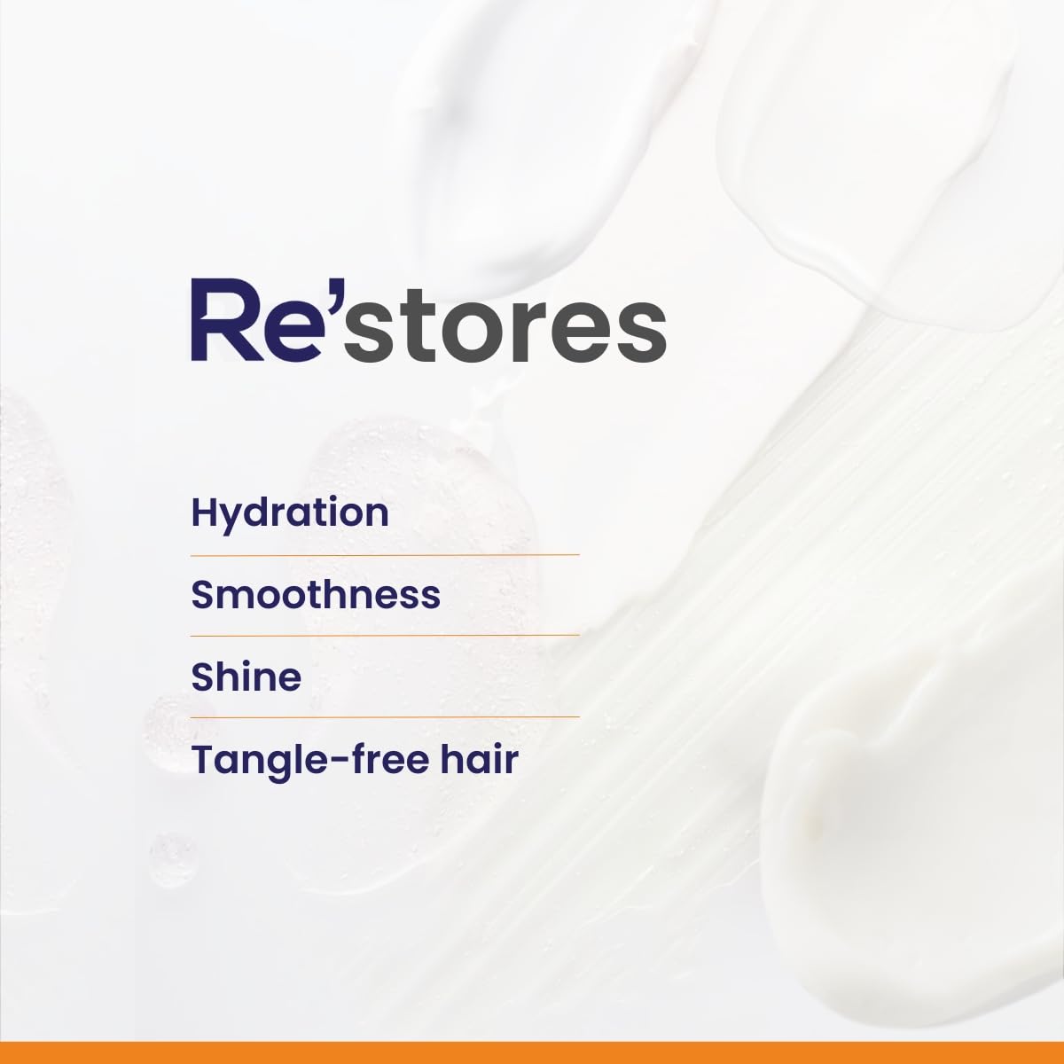 Product packaging with 'Re'stores' branding and hair care benefits listed.