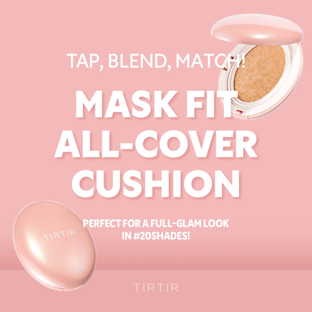 TIRTIR Mask All-Cover Cushion Foundation, Full coverage, Skin fit, Satin Glow Finish, Korean Cushion Foundation #24N LATTE, 4.5g
