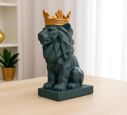 Resin Lion Statue (8.5 Inch) | Decorative Lion Sculpture & Figurine for Home Decor | Modern Tabletop Showpiece for Living Room, Bedroom, Office, Shelf & Bookshelf | Black