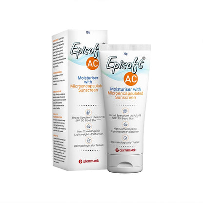 Episoft AC moisturizer with microencapsulated sunscreen packaging on a white background
