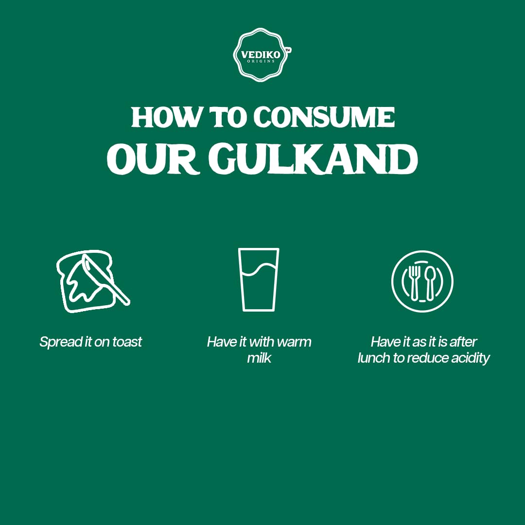 Vediko Origins Gulkand 350Gm|100% Sun-Cooked Pure Rose Petal Jam With No Artificial Flavors|Good For Gut Health|Sweetened With Raw Sugar (Mishri)|Improves Digestion|Natural Coolant|A Healthy Dessert