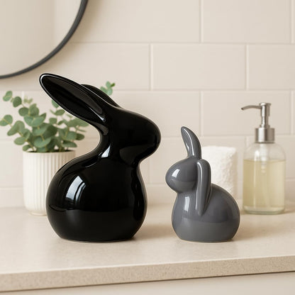 Home Décor Ceramic Rabbit Figurines (Set of 2, Black and Grey)