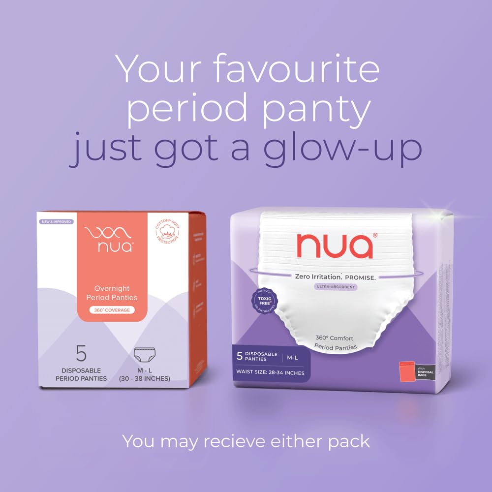 Nua 360° Comfort Period Panties (M-L) | Pack of 5 | Ultra-Absorbent | Zero Irritation | 4X Comfort | for Heavy Flow | No rashes | Leakproof | Seamless | 100% Toxic-Free, Dermatologically Tested