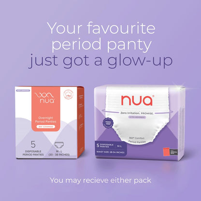 Nua 360° Comfort Period Panties (M-L) | Pack of 5 | Ultra-Absorbent | Zero Irritation | 4X Comfort | for Heavy Flow | No rashes | Leakproof | Seamless | 100% Toxic-Free, Dermatologically Tested