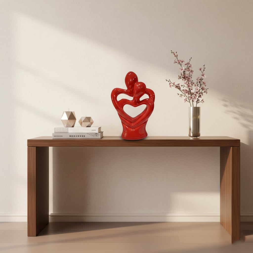 Hugging Couple Sculptures Showpiece, Ceramic Heart Shape Romantic Couple Statue, Home Decoration Items Showpiece for Gift Living Room House Warming Anniversary Birthday Office & Home Decor