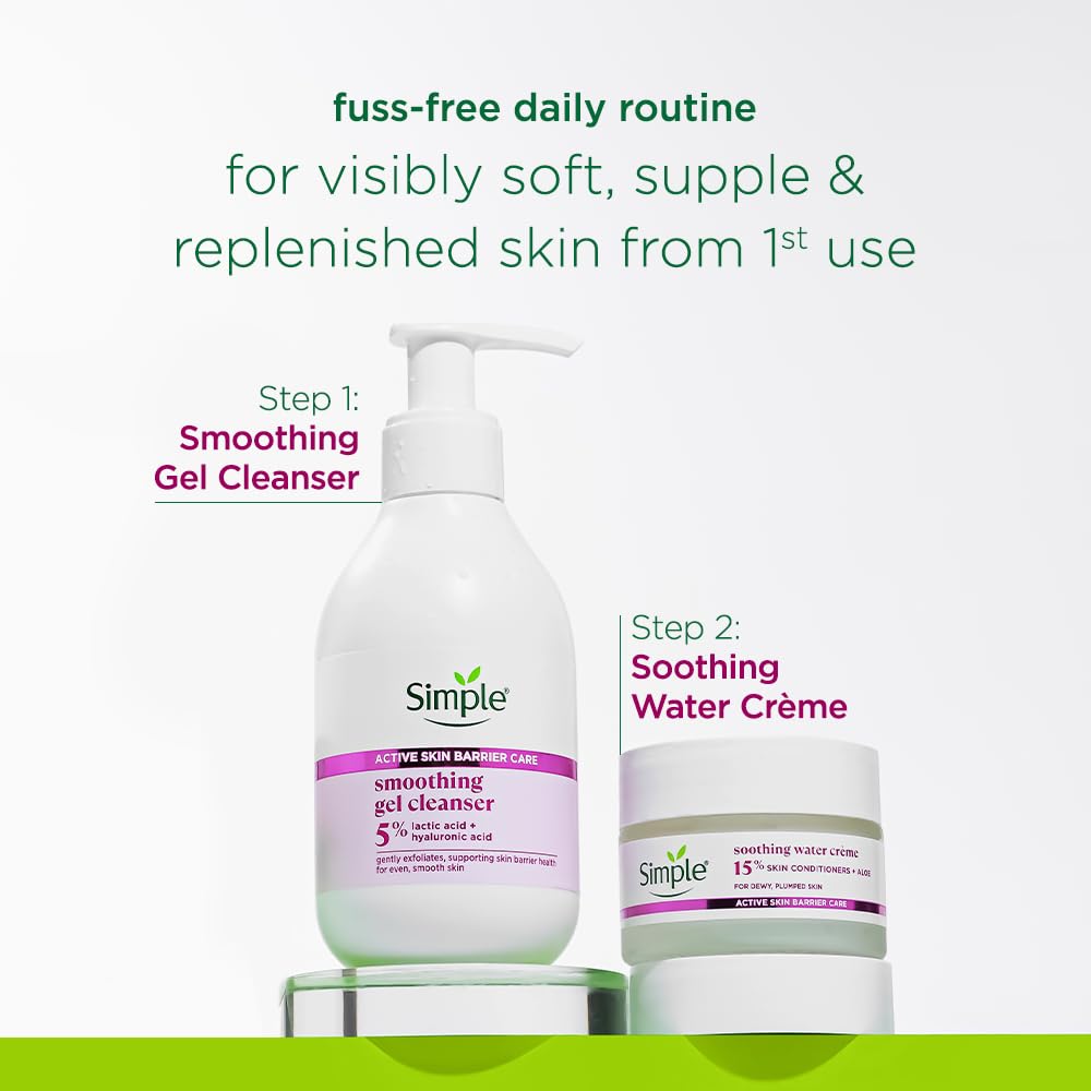 Simple skincare products with text on a white background