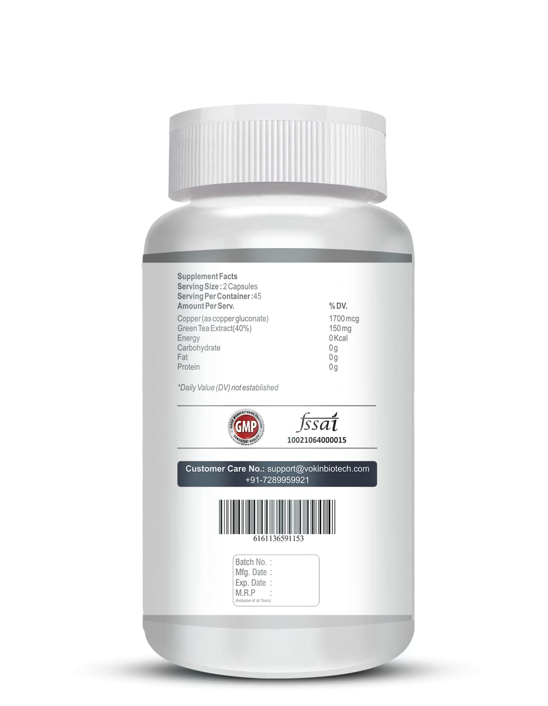 Supplement bottle with a white label on a white background