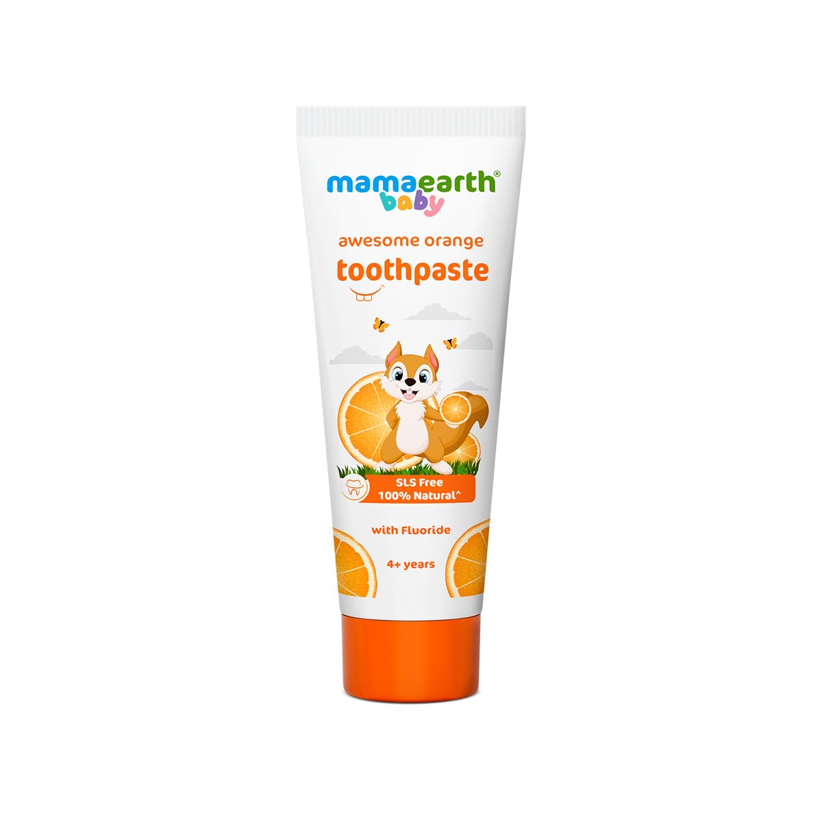 Mamaearth Natural Toothpaste For Cleanses Cavity,Plaque Repairing, Orange Flavour, SLS Free, With 750 Ppm Fluoride, 4+ Years, Plant Based with No Harmful Chemicals, 50Gm
