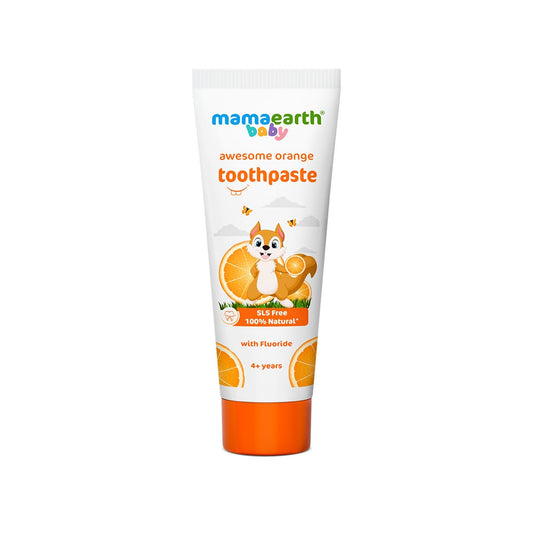Mamaearth Natural Toothpaste For Cleanses Cavity,Plaque Repairing, Orange Flavour, SLS Free, With 750 Ppm Fluoride, 4+ Years, Plant Based with No Harmful Chemicals, 50Gm