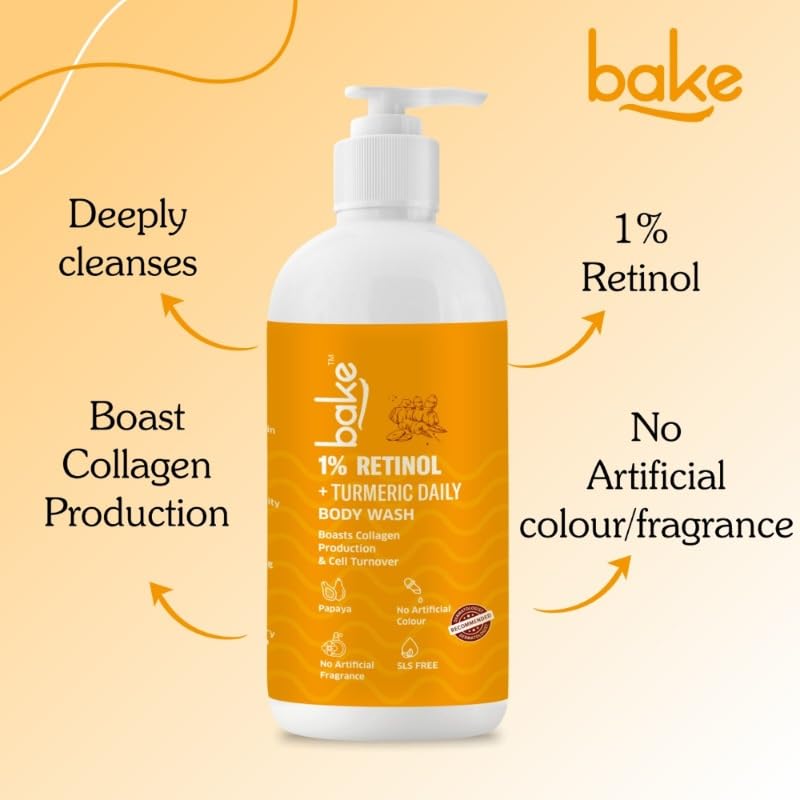 BAKE 1% Retinol & Ceramide Body Wash for Anti Aging | Boosts Collagen Production, Increases Skin Elasticity & Reduce Fine Lines & Wrinkles | For Women & Men | 250ml