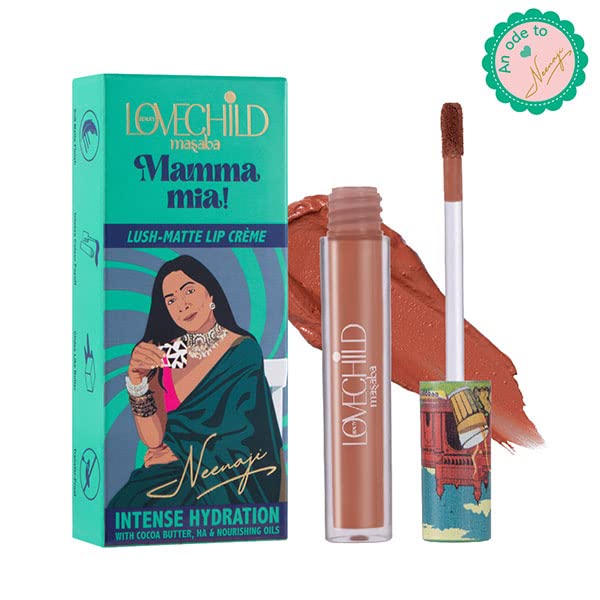 LoveChild Masaba Mamma mia! Lush-Matte Lip Crème - Masala Chai (Nude Brown) Lush Matte Finish, Intense Hydration, Long Lasting, 3ml