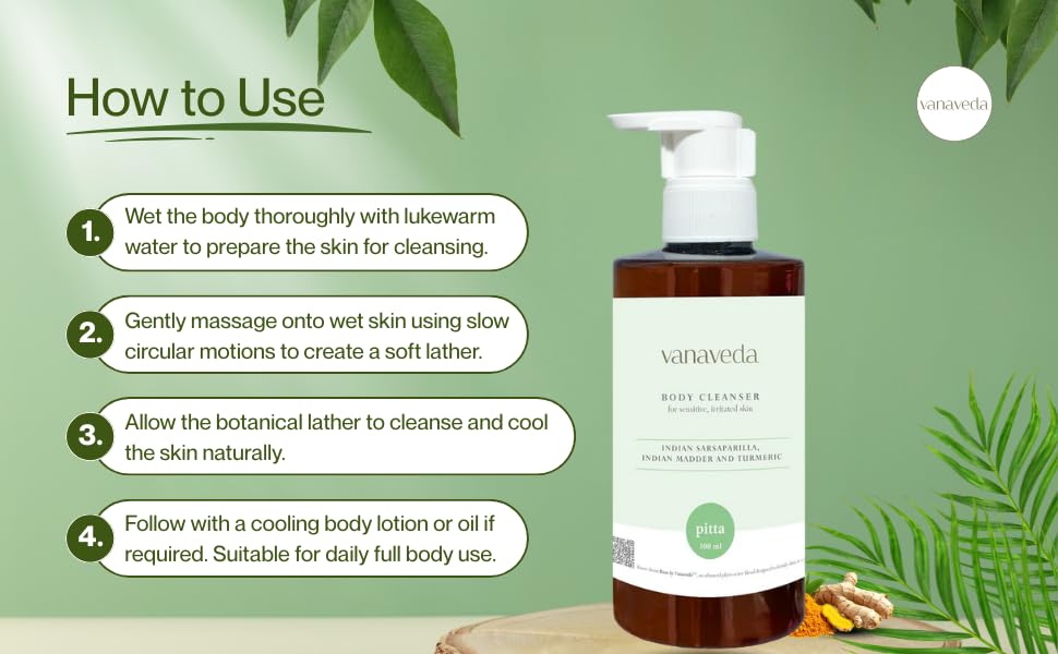Vanaveda Pitta Body Cleanser for Oily & Sensitive Skin | Cooling Ayurvedic Body Wash with Plant-Based Cleansers | Daily Body Care for Balanced, Fresh Skin | 300ml