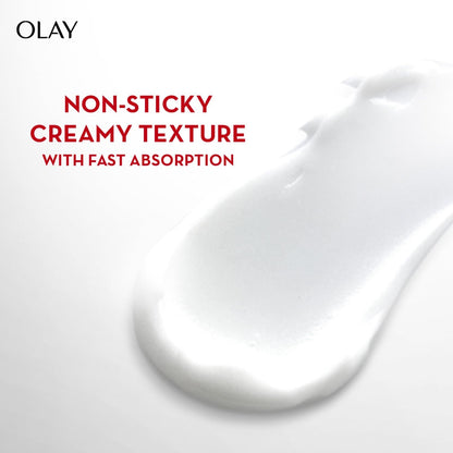 Olay skincare product with non-sticky creamy texture on a white background