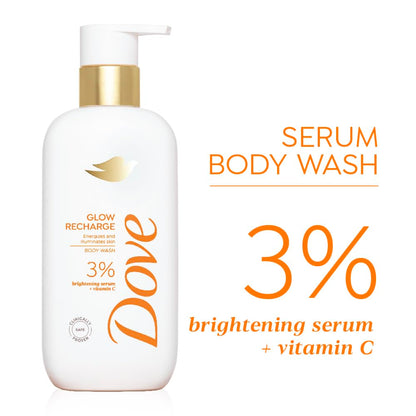 DOVE Glow Recharge Serum Body Wash, 300 ml, for Glowing and Refined Skin, with 3% Brightening Serum and Vitamin C, Dermatologist Co-Created, Sulfate-Free