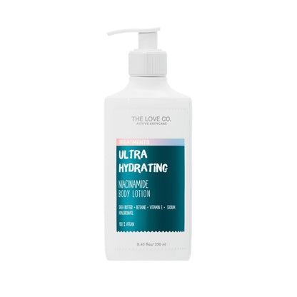 Ultra hydrating body lotion bottle with pump on a white background