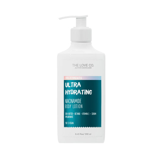 Ultra hydrating body lotion bottle with pump on a white background