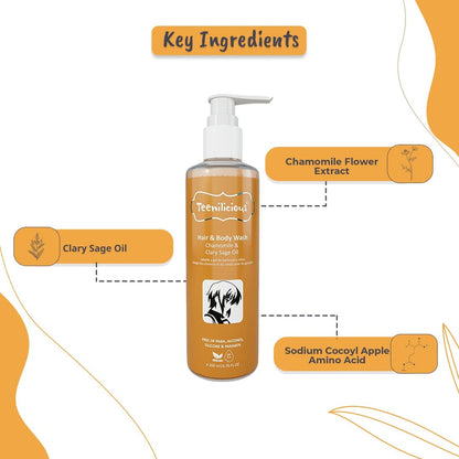 Teenilicious Hair & Body Wash With Chamomile & Clary Sage Oil | Body Wash For Men & Women | Free From Alcohol, Silicones, Paraben & Sulphates | All Skin & Hair Type - 200ml