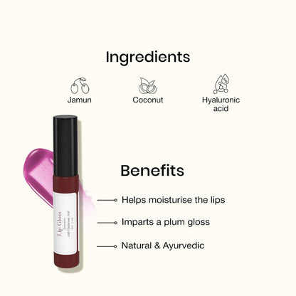 Sadhev Ayurvedic Jamun Lip Gloss With Hyaluronic Acid & Jamun | Soft Berry Glossy Shine | Hydrates, Plumps & Nourishes (5 ml)