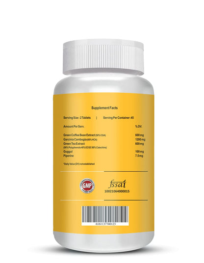 Supplement bottle with yellow label and white cap on a white background