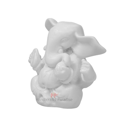 Paradise Handcrafted White Marble Lord Ganesha Idol, Natural Marble Ganesh Murti for Home Temple, Pooja Mandir, Office Desk, Home Décor & Auspicious Gift 2.75 Inch Height
