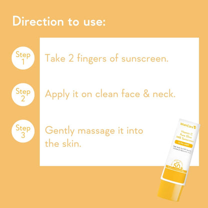 Sunscreen application instructions with a tube of sunscreen on an orange background