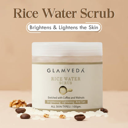 Glamveda Rice Water Brightening Face Scrub for Men & Women | Creamy Exfoliating Scrub with Rice Extract | Helps Remove Dead Skin, Improve Skin Texture & Even Skin Tone | 100g